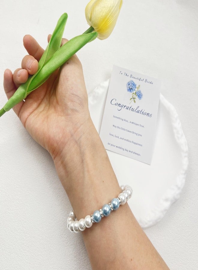Dorla Cool Something Blue Gift for Bride Bridal Shower Gifts for Bride to be Pearl Beads Bracelet Bridal Party Wedding Accessory Jewelry (three blue) - Image 3